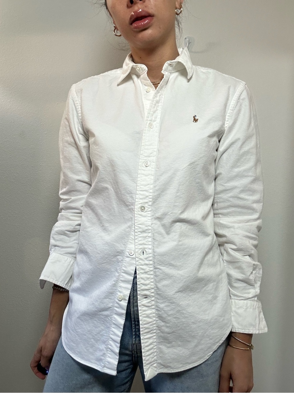 Polo Ralph Lauren White Cotton Long-Sleeve Button-Down Shirt Collared Size 6